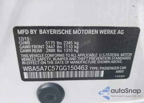 2016 BMW 528I xDrive from USA, damaged, VIN WBA5A7C57GG150463